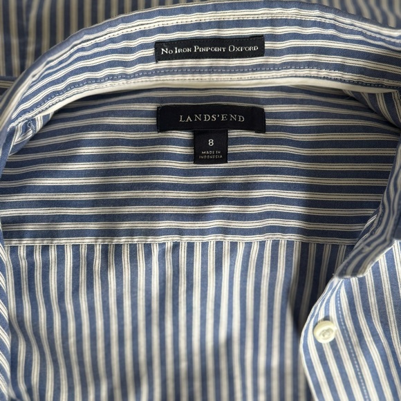 Lands’ End Blue & White Stripe Button-Down Shirt – Size 8 - Picture 8 of 10